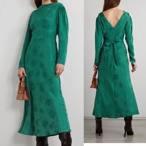RIXO LONDON "Ginger" Green Floral Jacquard Crepe Maxi Dress NWT US XS